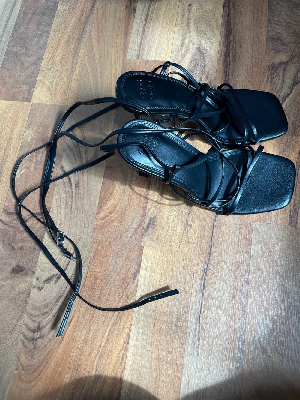 ASOS Black Lace-Up Strappy Square Toe Heels